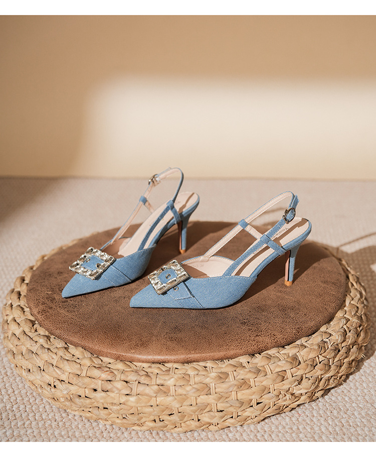 7755-3 Denim Blue Style Bag Open Toe Backless Sandals Thin Heel High Heels Elegant Commuting Professional_voghion.com