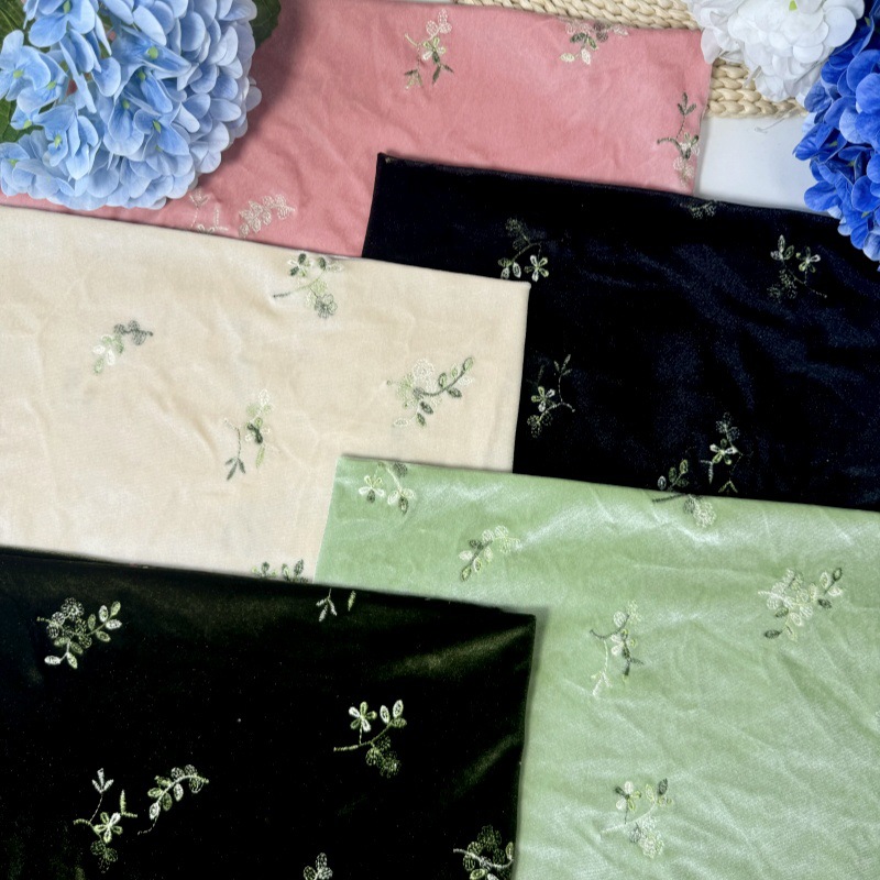 进口韩国绒刺绣布料加厚服装面料进口金丝绒不倒绒旗袍裙套装面料