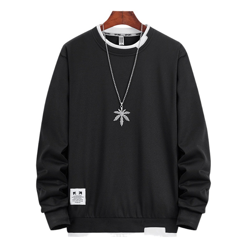 Cross-border Foreign Trade Men's Spring and Autumn Sports Top for Couples Trendy Brand Pullover Sweater Autumn and Winter Round Neck Fake Two Pieces