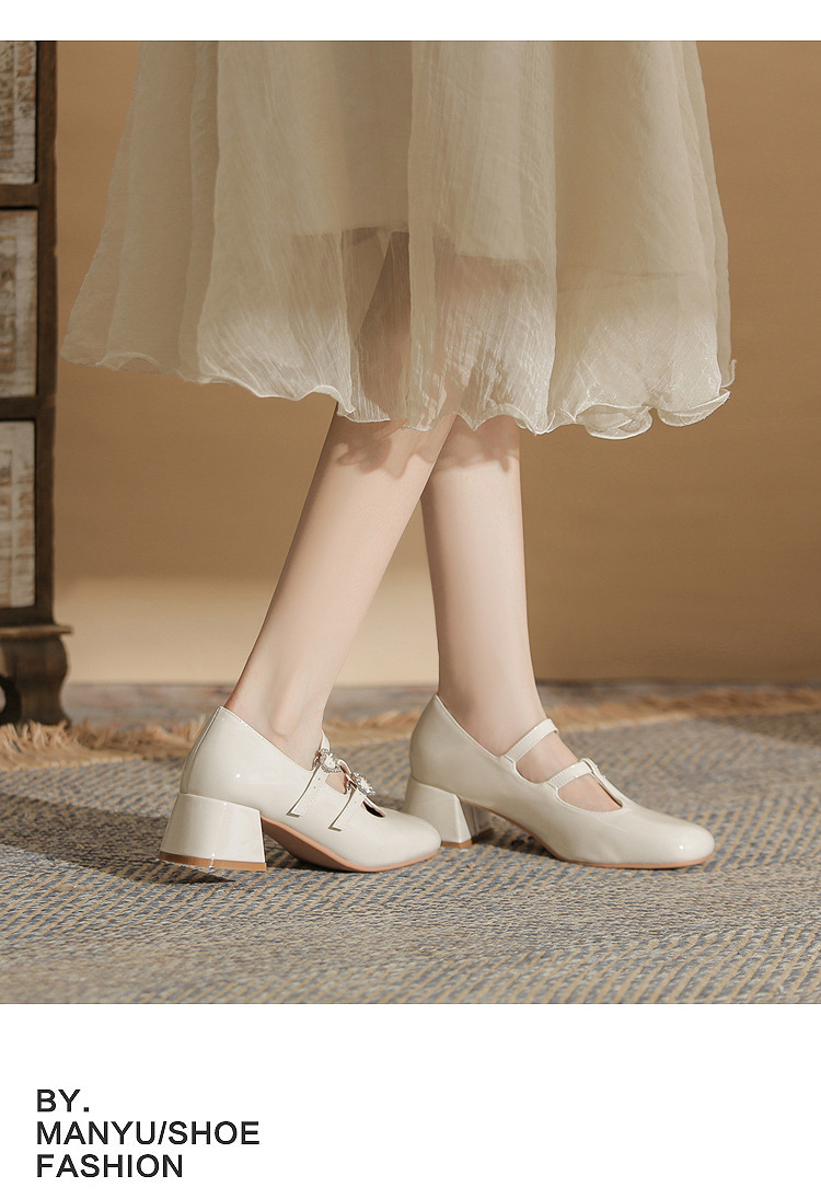 Giày Mary Jane nữ gót thô Jin Gang MY4516 da mùa xuân thu — Màu đen chi tiết 10