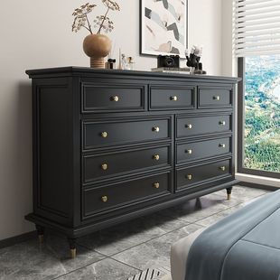 American Solid Wood Seven-Nine Bucket Cabinet Bedroom Living Room Black Retro Cabinet Light Luxury French Bed End Storage Cabinet Good