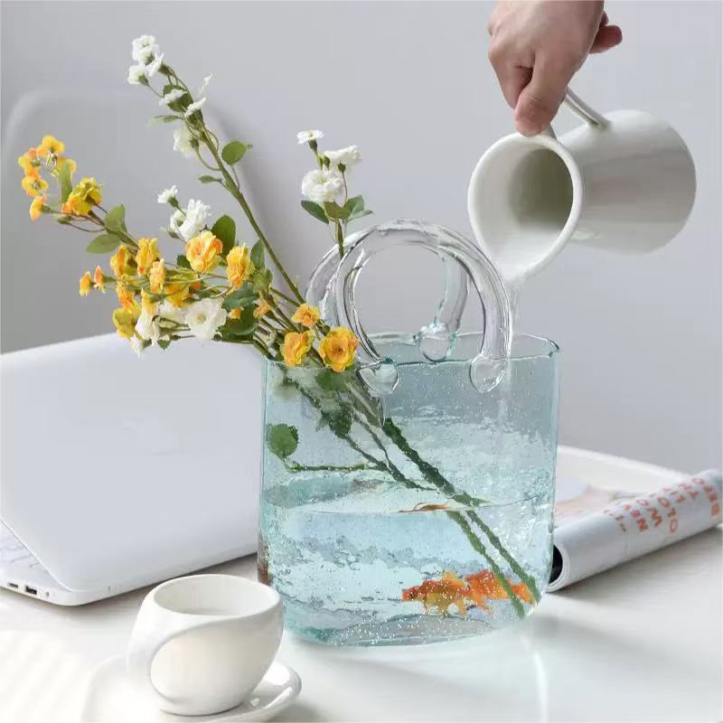 Bolsa de mano creativa vasija de vidrio sala de estar tulipán herruella decoración de flores nórdicas decoración hidropónica