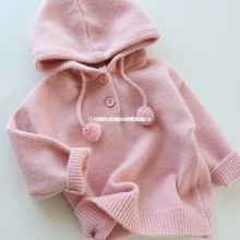 新款春秋装 女童粉糯连帽套头毛衣 女宝宝洋气针织衫婴儿童装