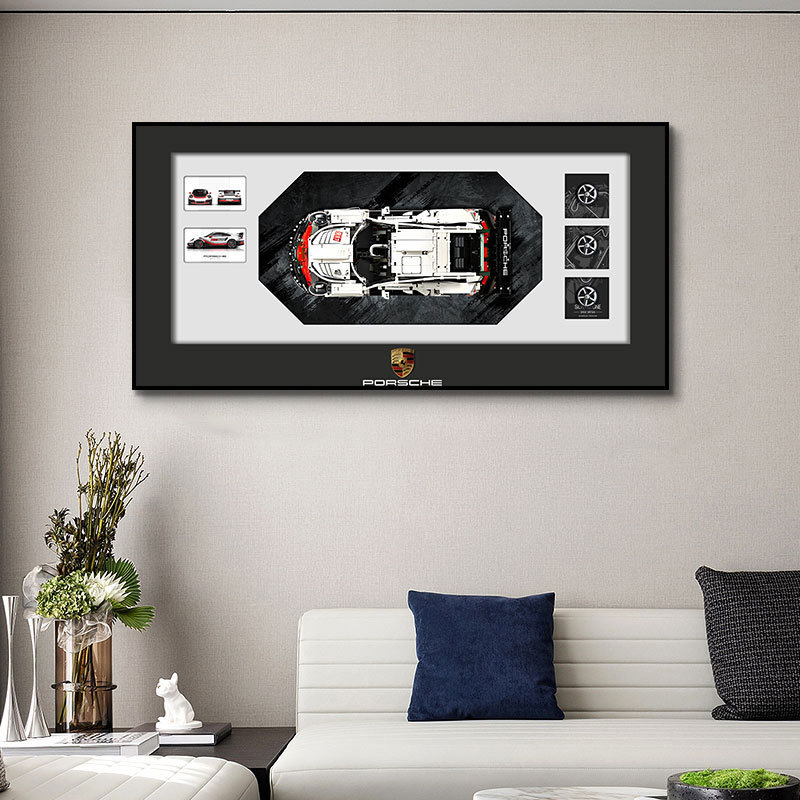 Compatible con bloques de construcción, marco de fotos de coche en la pared, creativo transfronterizo, sofá tridimensional, fondo de pared, pintura decorativa, coche famoso 911