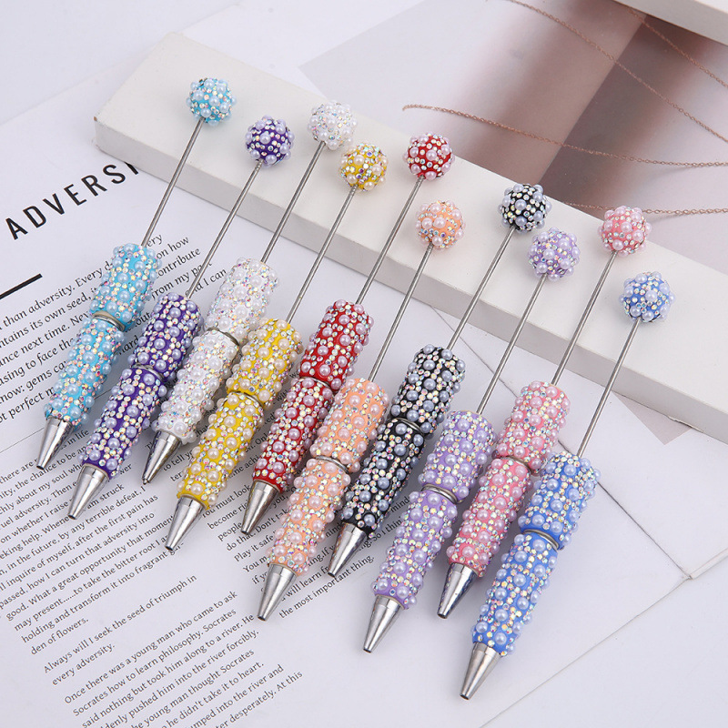 DIY Pearl Full Diamond Beaded Pen Heavy Industry Diamond Ballpoint Pen Educational Handmade Student Stationery Gifts Spot Wholesale