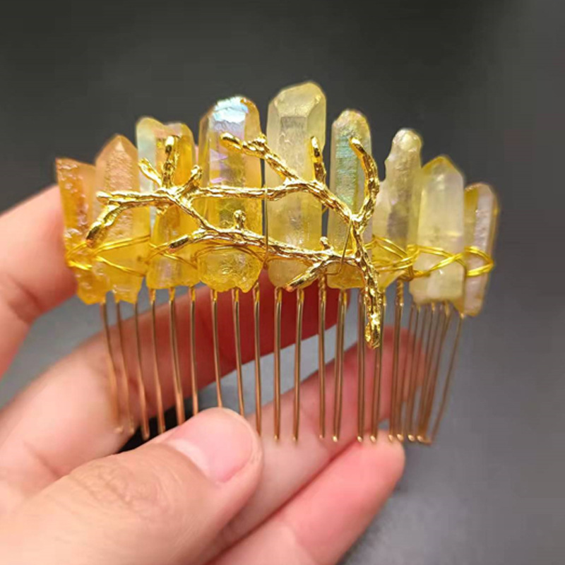 옐로우 크리스탈 + 골든 헤어 빗 골든 브랜치