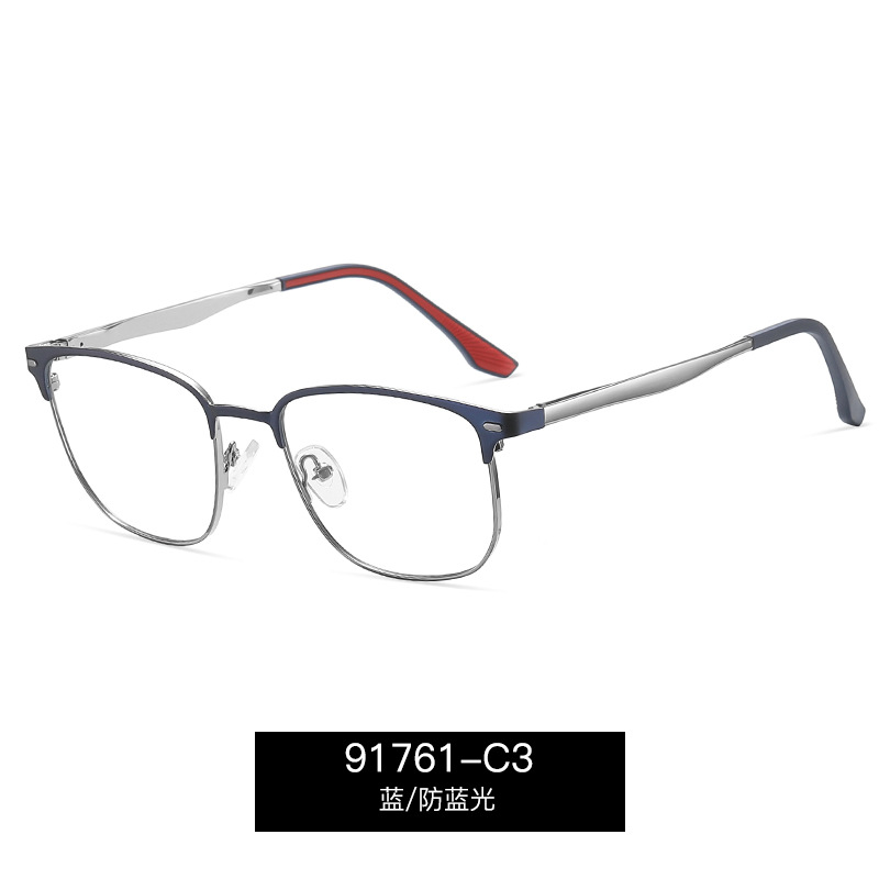 91761 Gafas anti-azul para hombres de metal europeo y americano de moda, la miopía se puede equipar con un marco de gafas de montura completa simple de grado