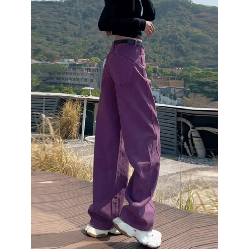 Plus Size Retro Scimitar Jeans for Women in Autum, Fat mm Pear-Shaped Body, Loose High-Waisted Slim Straight Wide-Leg Pants