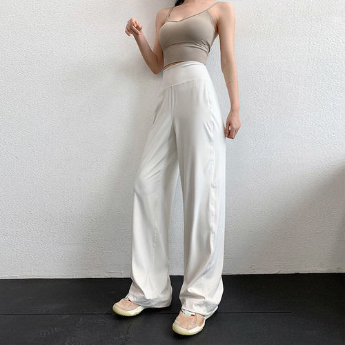 High-Waisted Wide-Leg Yoga Pants with Pockets for Spring and Autumn | Thin, High-Elastic Straight-Leg Sports Trousers for Women | Training, Pilates, and Fitness Pants