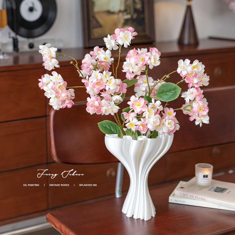 Color caramelo con ramas largas decoración de flores de cerezo flor de simulación de alto nivel realista decoración de flores de seda flor de decoración flor de decoración flor de decoración