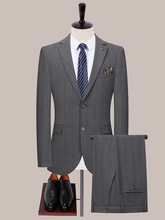 2025年新款高端品牌男士西服三件套装轻商务休闲韩版格子新郎西装