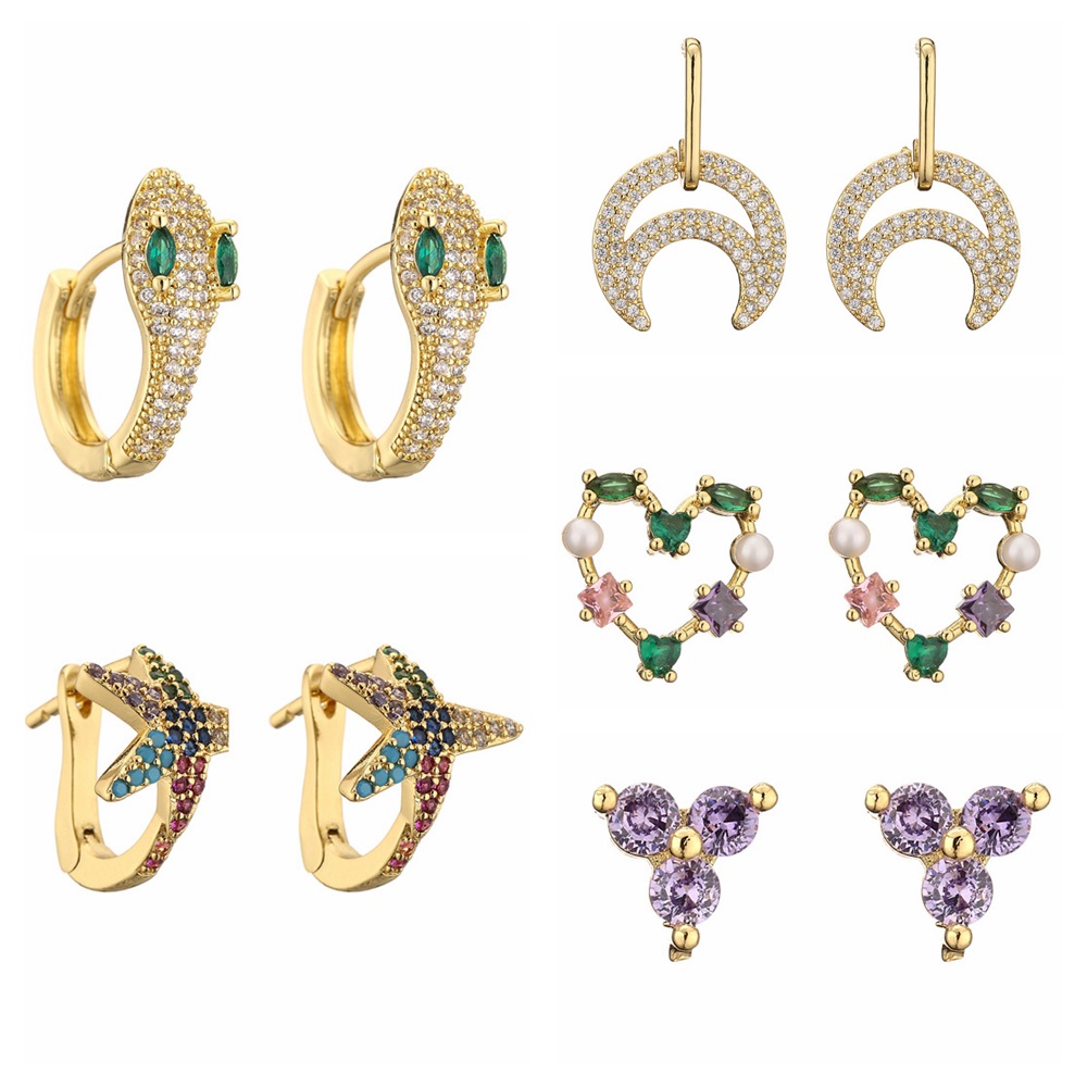 Europeo y americano transfronterizo micro con incrustaciones de circón hueco perla Stud pendientes ins estilo moda todo fósforo amor Luna pendientes