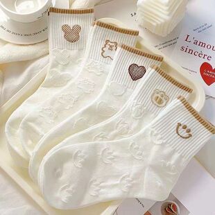 White socks women's summer thin cartoon mid-calf socks ins trendy high-looking Korean style preppy style all-match breathable