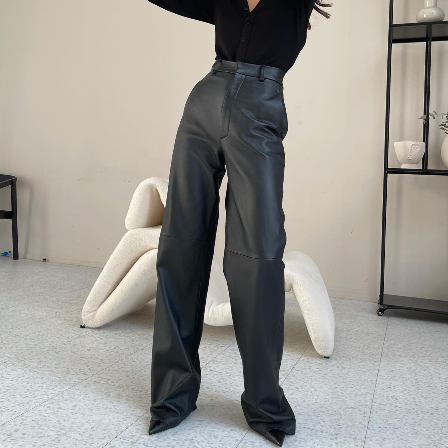 Autumn High Waist PU Leather Straight Leg Pants For Women Hip Lift Casual Elegant Stylish Bottoms_ecoleips.com