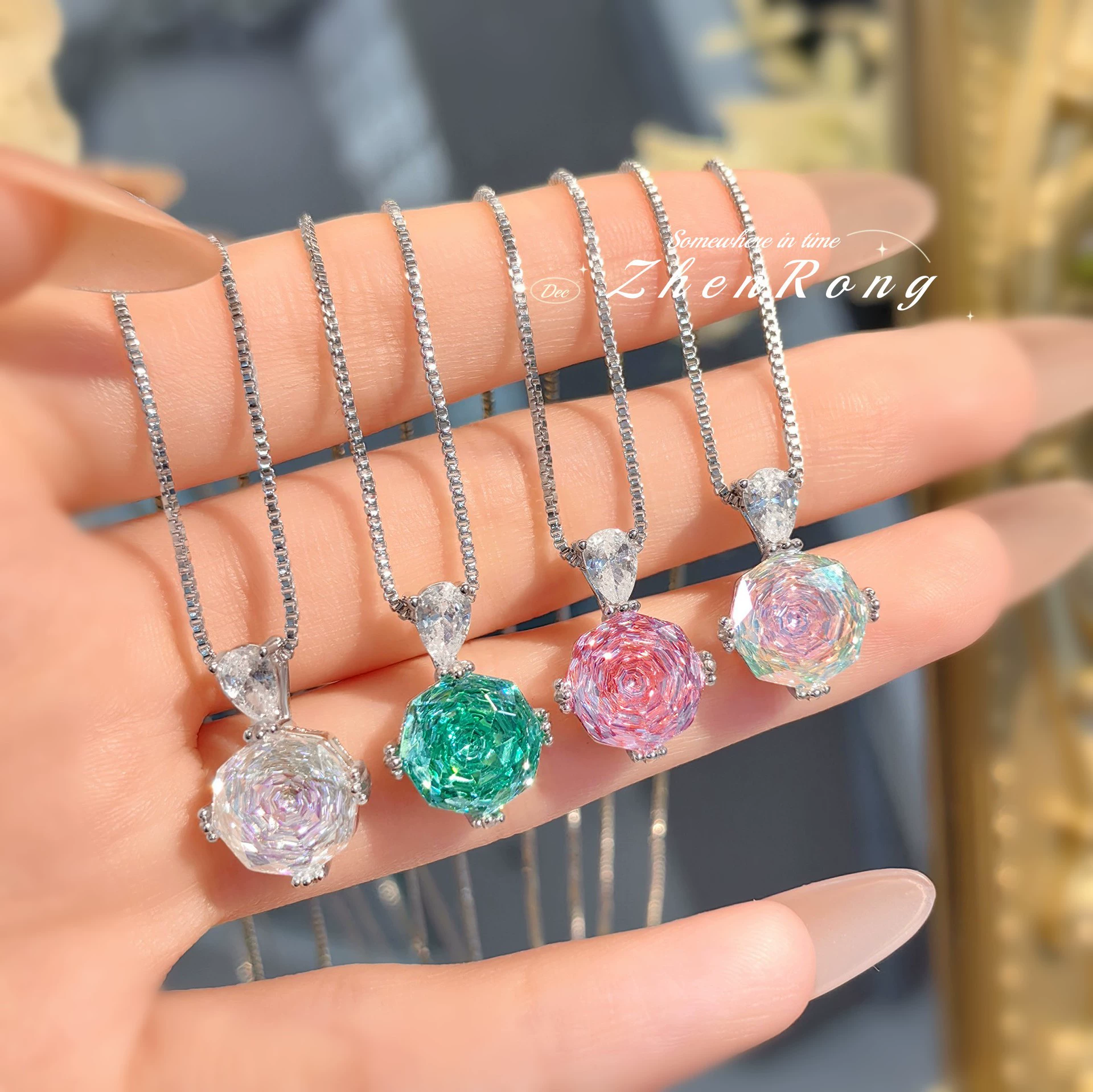 Октогональная Millennium Rose Cherbarabba ожерелье подвеска инкрустированная углеродистый алмаз яркие драгоценности цветные алмазы розы розы