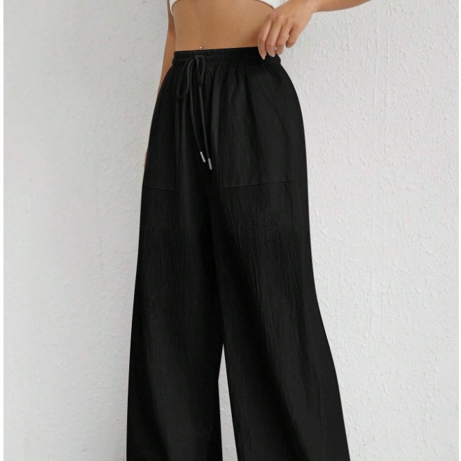 Amazon transfronterizo de comercio exterior europeo y americano de las nuevas mujeres de color sólido casual cordón recto micro-pull bolsillo pantalones Casuales image 3