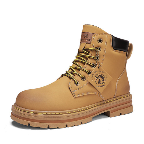 Seven-hole four-color yellow boots, men's trend lace-up Martin boots, retro high-top polished big-head shoes, one piece for sale.