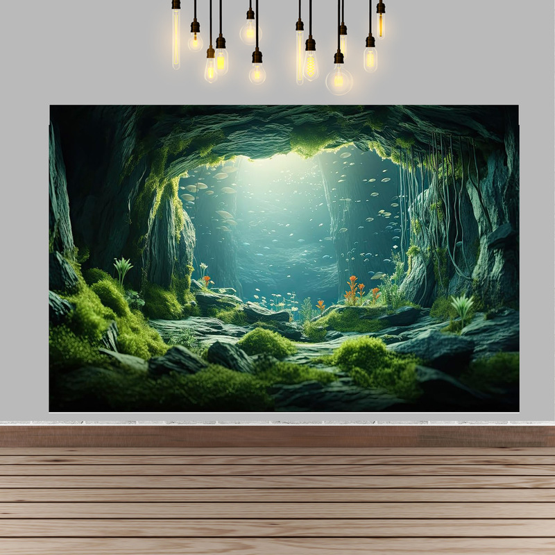 Ocean World Underwater Cave Landscape Green Moss Photo Decoration Banner Studio Shooting Props Background Cloth