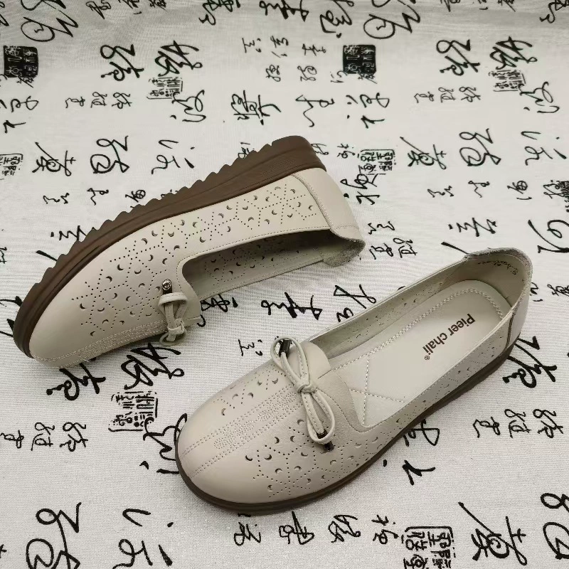 Мягкие кожаные рабочие туфли женские черные рисовые плоские кожаные туфли