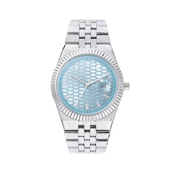 Cross-Border Tiktok Classic Log-Style Frosted Gold Men's Ultra-Thin Steel Band Honeycomb Pattern Calendar Quartz Watch Without Logo