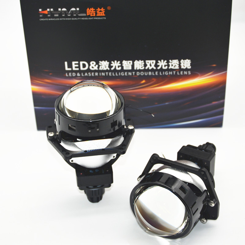 láser de alta potencia LED + 3 taza de lámpara doble lente de luz láser de reflexión de película violeta de cuatro capas instalado no destructivo faro de automóvil