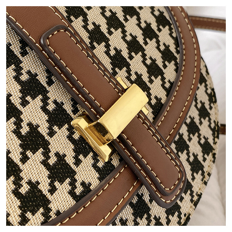 2023 Frühjahr neue Live-Übertragung Satteltasche karierte Umhängetasche Textur Hahnentritt einzelne Schulter Umhängetasche Damentasche_voghion.com