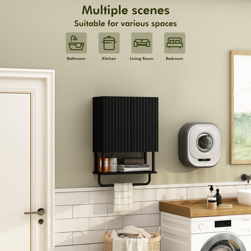 Recessed Bathroom Wall Cabinet, Double Door, Three-Tier Modern Farmhouse Style Medicine Cabinet, with Adjustable Shelves and Towel Rack