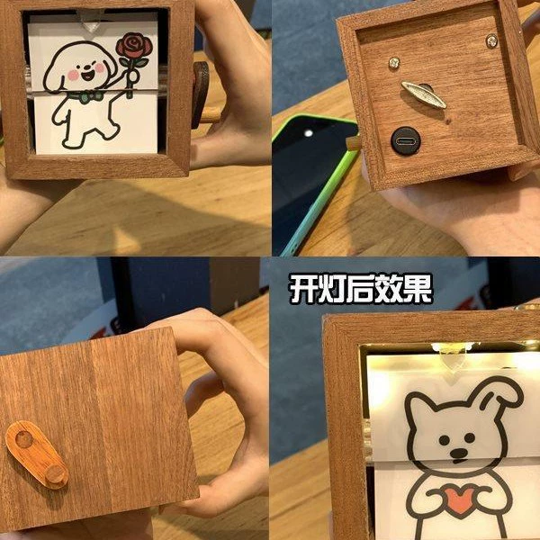 Mechanical photoalbum, photo from natural wood, commemorative music box, handmade, Birthday gift