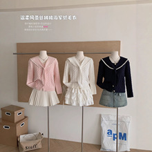 甜美蕾丝花边海军领绑带针织衫女秋韩系少女学院风显瘦修身毛衣