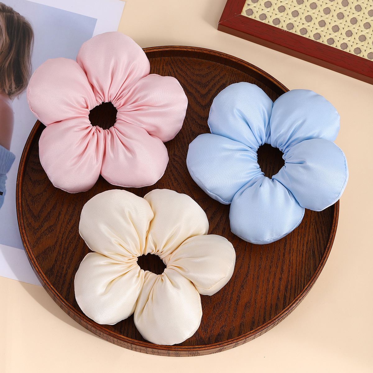 2025 nueva flor de tulipanes anillo de cabello intestinal alto elástico detrás de la cabeza mostrando el volumen de cabello flojo cuerdas de cabeza accesorios para el cabello versátiles