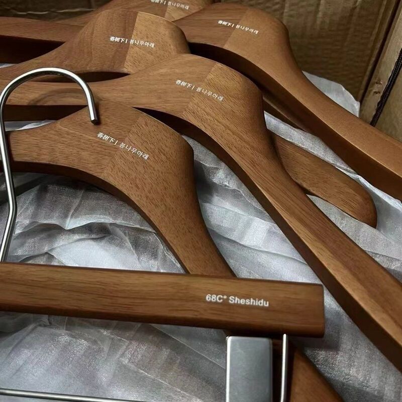 Hanger Clothing Store Special Walnut Color Hand Paint Oak High-end Non-slip Clothes Support Women's Solid Wood Clothes Hanging Pant Clip