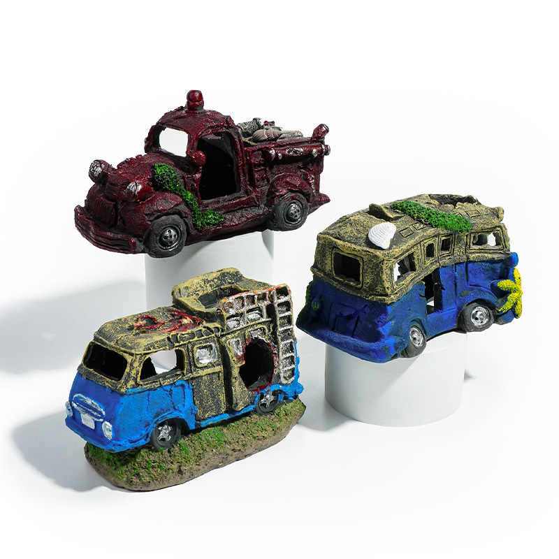 Acuario decoración coche naufragio peces tanque paisajismo resina artesanía pescado Camarón escape adornos coche viejo autobús