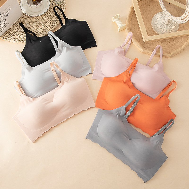 Japonés paz de la mente segunda generación de ropa interior sin costuras Correa inalámbrica belleza espalda deportes hielo seda enfriamiento sueño sujetador fino