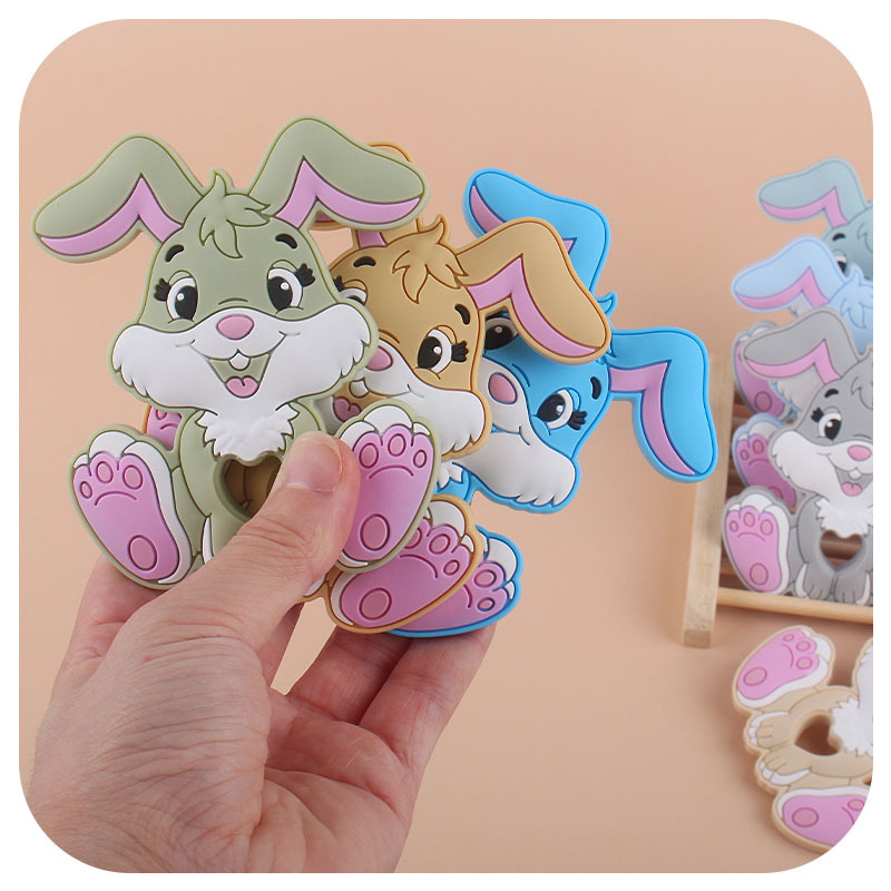 AliExpress nuevo bebé suministros dibujos animados animal silicona conejo teether bebé creativo juguete teether palo