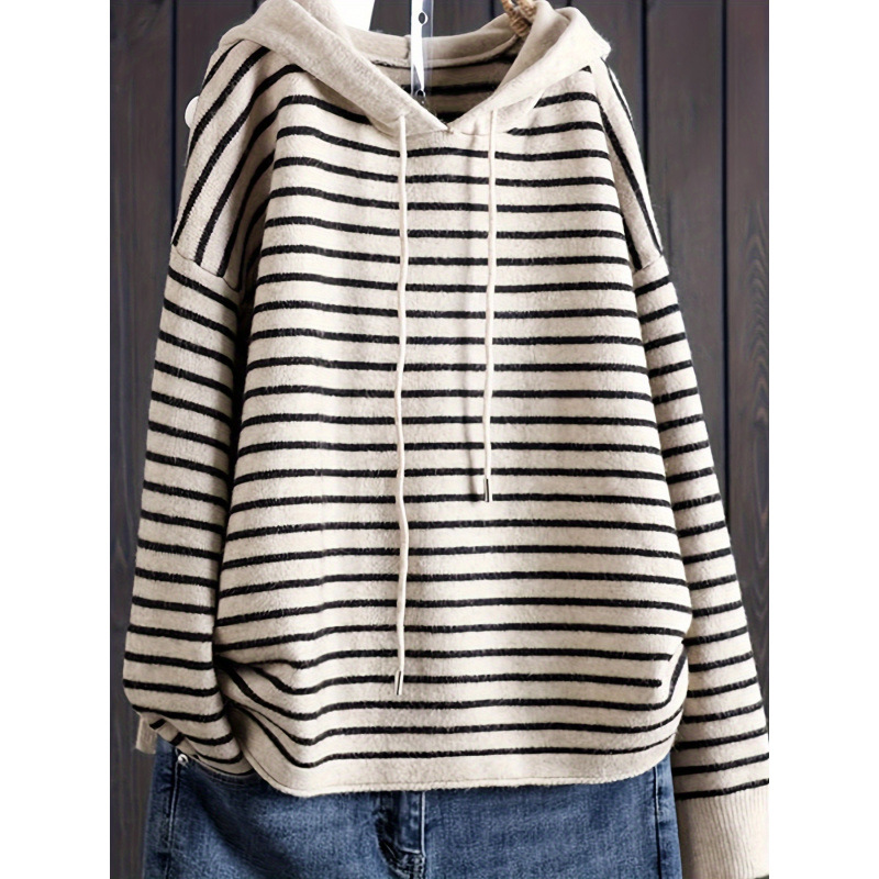 T 34410 Striped Hooded Knit Sweater 条纹连帽宽松毛衣跨境