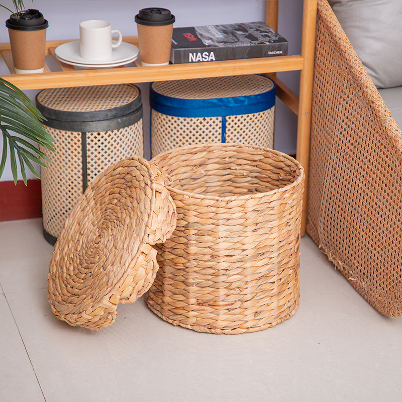 Personalizado Amazon nuevo producto encaje gran capacidad barril de almacenamiento hierba de calabaza canasta de ropa sucia cilíndrica color original almacenamiento de hierba de calabaza