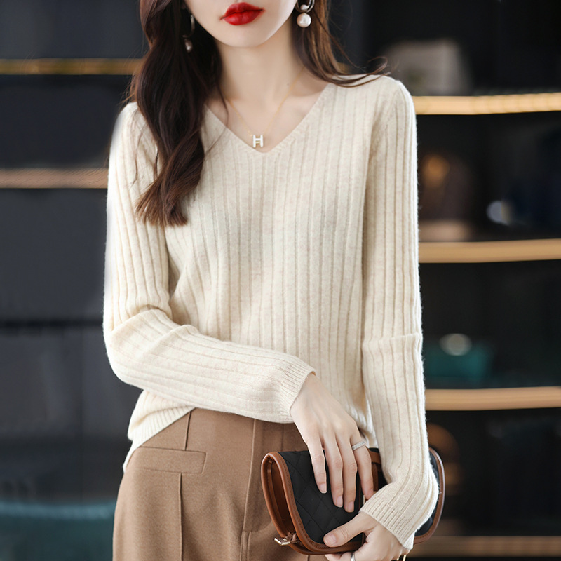 跨境秋冬季新款法式宽松长袖打底衫内搭领毛衣针织衫叠穿上衣