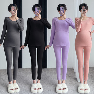 Pregnant women's clothing autumn and winter de velvet thermal underwear suit month clothing autumn clothing autumn pants nursing suit