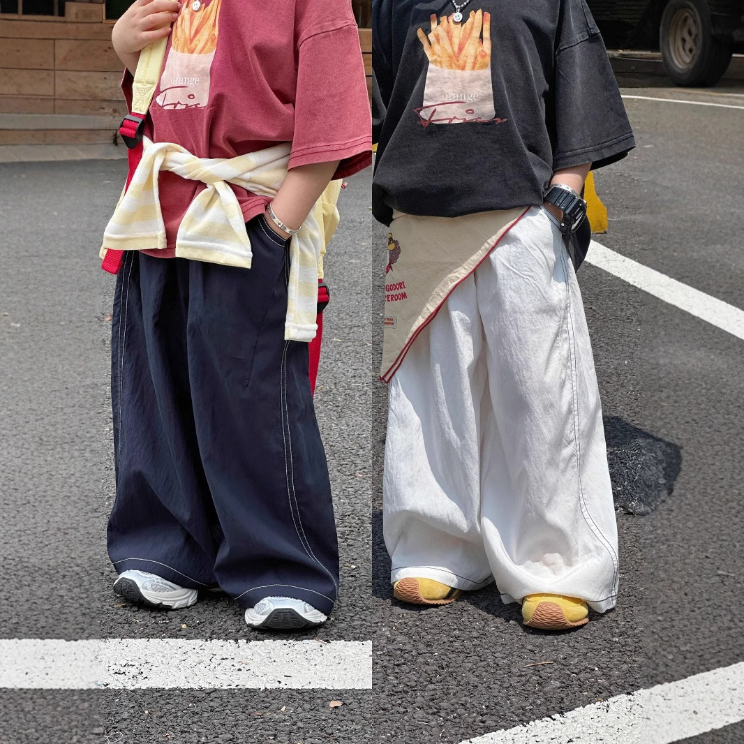 Children's Pants Tencel Wide-Leg Pants Summer 2025 New Style Casual Scimitar Pants for Boys and Girls, Korean Version, Quick-Drying and Iron-Free