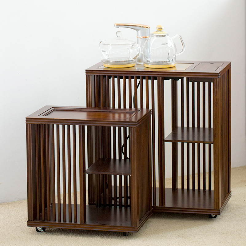 Nuevo carrito de té de bambú chino pequeño gabinete de té Kung Fu juego de té traje bandeja de té de bambú Cocina de Inducción automática mesa de té de agua