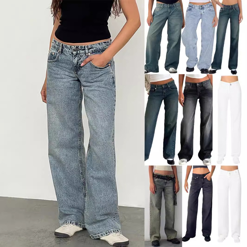 Amazon Aliexpress Temu High-Quality Cross-Border European and American Women's New Wide-Leg Straight Jeans