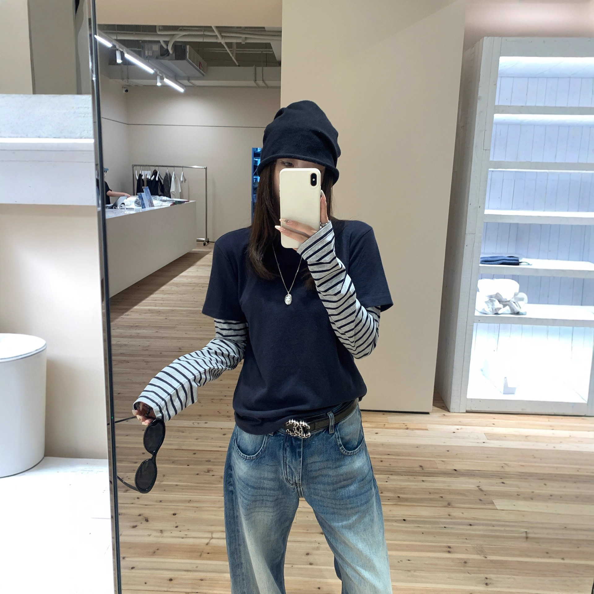 百视旺韩系假两件圆领长袖T恤女早秋内搭外穿宽松百搭显瘦打底上