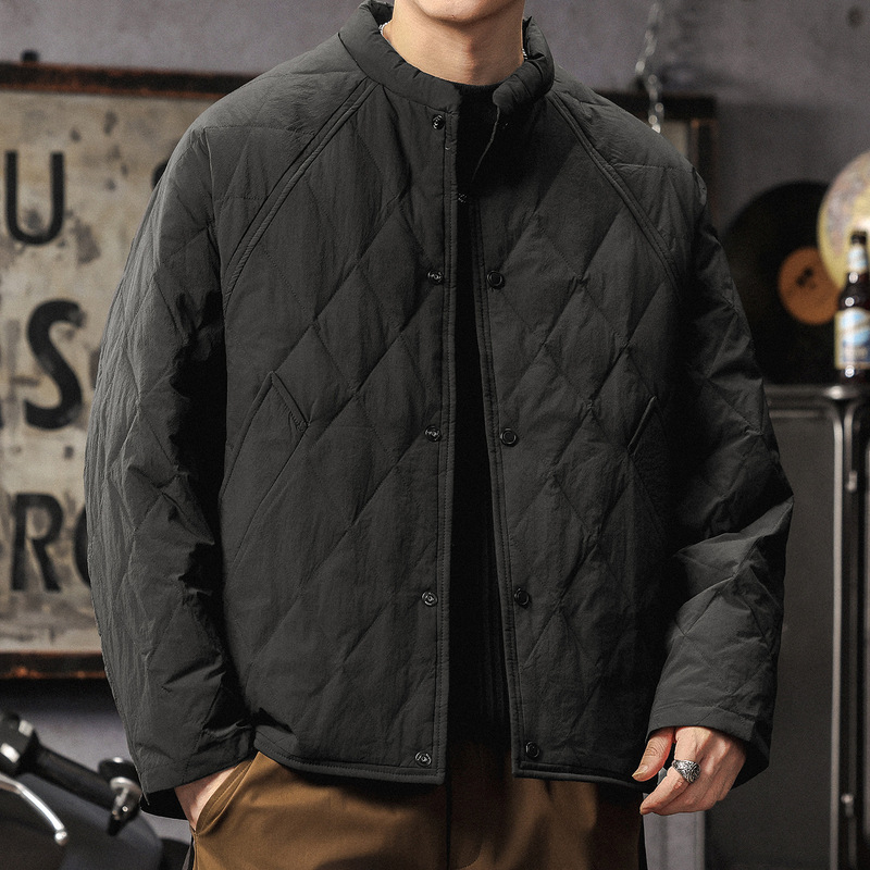 High-End Lightweight Quilted Quilted Stand-Up Collar down Jacket for Men Winter Retro Loose Warm 90 Goose down Casual Jacket