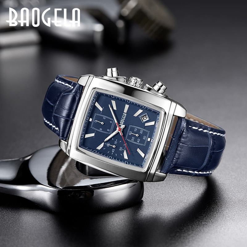 Nouvelle montre BAOGELA, calendrier multifonctionnel carré de mode Vintage pour hommes, montre à Quartz pour hommes en cuir véritable_voghion.com