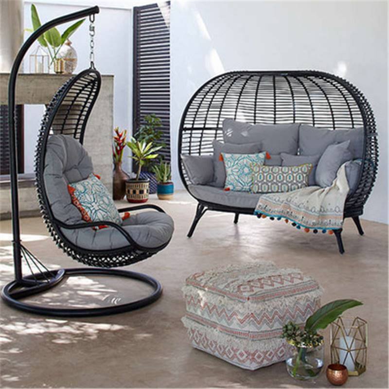 Silla de caña swinging popular en línea al aire libre, silla colgante de nido de pájaros, cama redonda interior y exterior, balcón de alojamiento residencial, lugar escénico, combinación de sofá perezoso