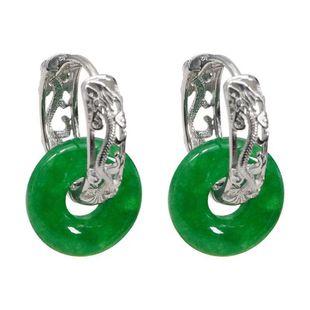 Sterling Silver Earrings Natural Jade Safety Buckle Earrings Jade Earrings Ethnic Style Niche Design Earrings for Women
