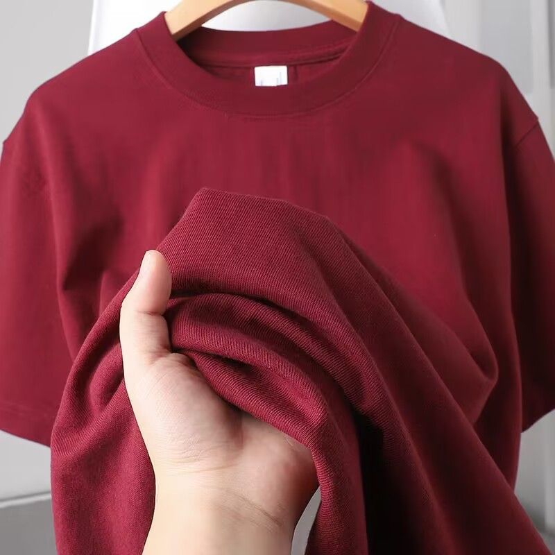 Fashionable burgundy brand retro solid cotton short sleeve T-shirt