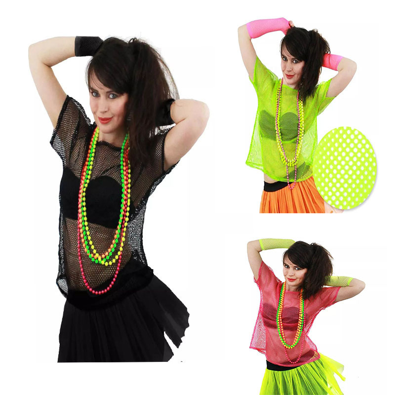 80 fishnet Shirt Fluorescent Color Party Prom Carnival Fishnet Mesh T-Shirt 80 fishnet Shirt Fluorescent Color Party Prom Carnival Fishnet Mesh T-Shirt