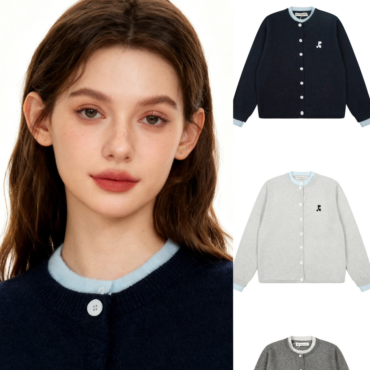 Korean Rest Rr Clottyteam Niche Trendy Brand Rr Fake Two-Piece Design Long-Sleeved Knit Sweater for Women