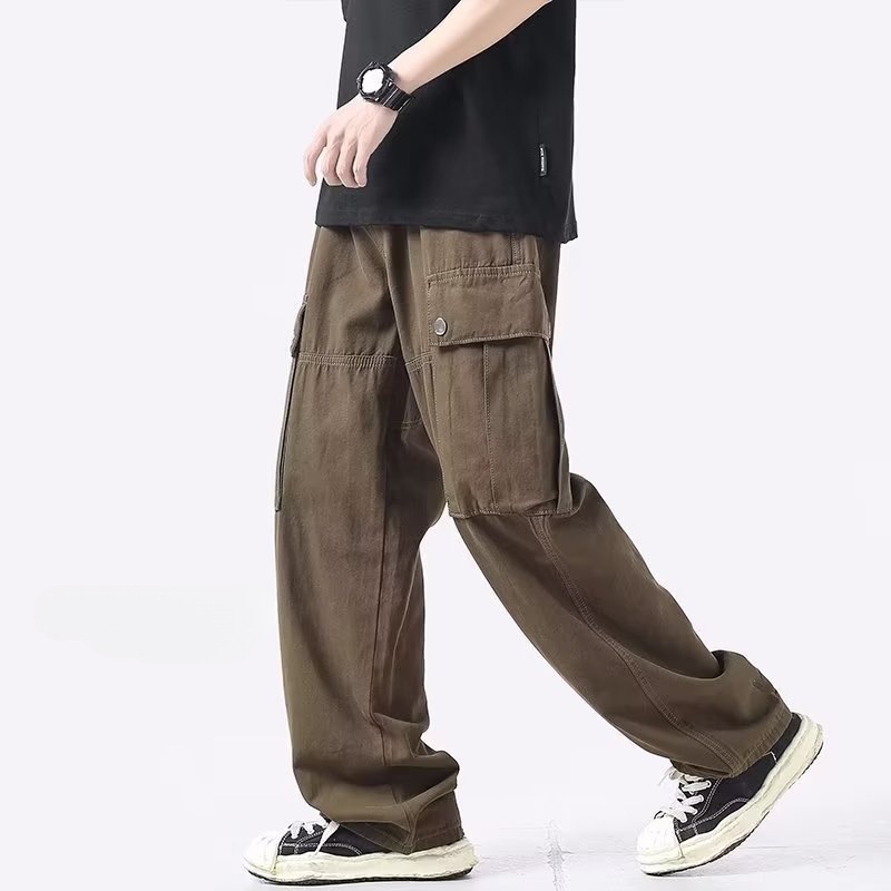 Fashion brand multi-pocket casual overalls men's ins Korean fashion wide leg casual pants retro straight trousers